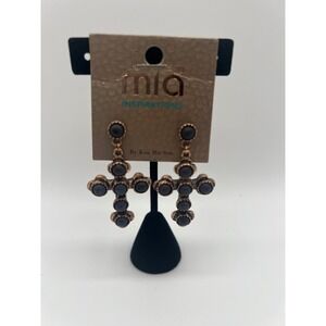 Mia Inspirations By Kim Min Sun Cross Drop Earrings Copper Black Matte Gothic